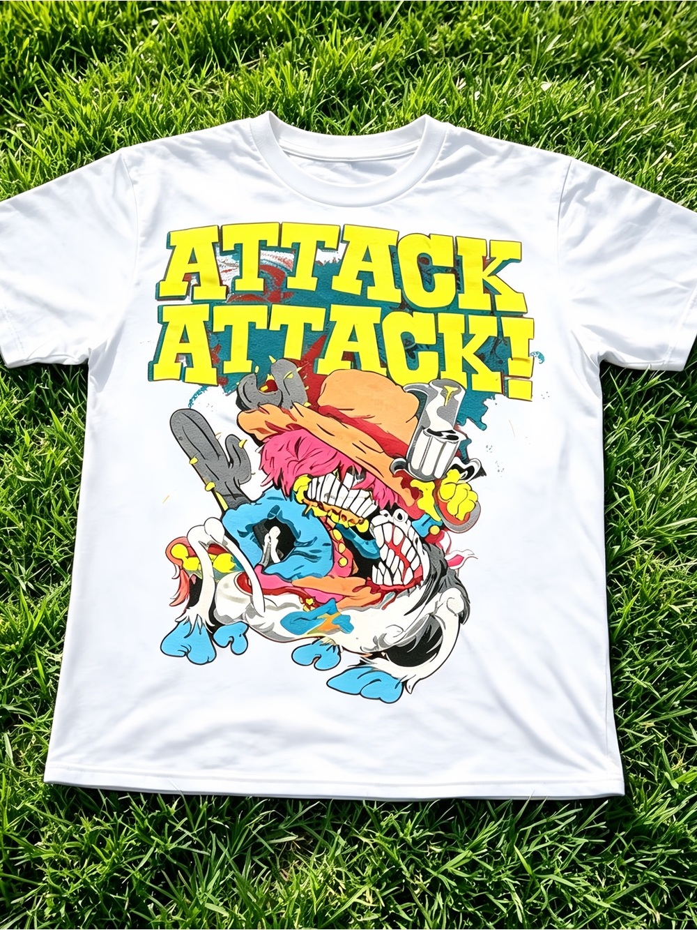 Attack Attack Cartoon Monster Metal Core Streetwear Unisex Black Graphic T-Shirt